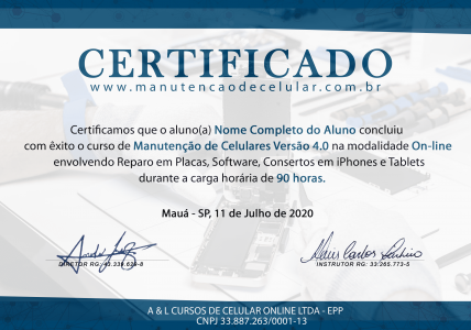 Certificado do curso completo manutenção e conserto de celular versão 5.0